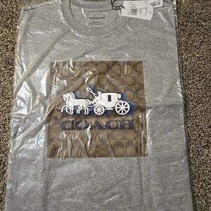 Coach Gray T-Shirt with Blue and White Horse Carriage Design